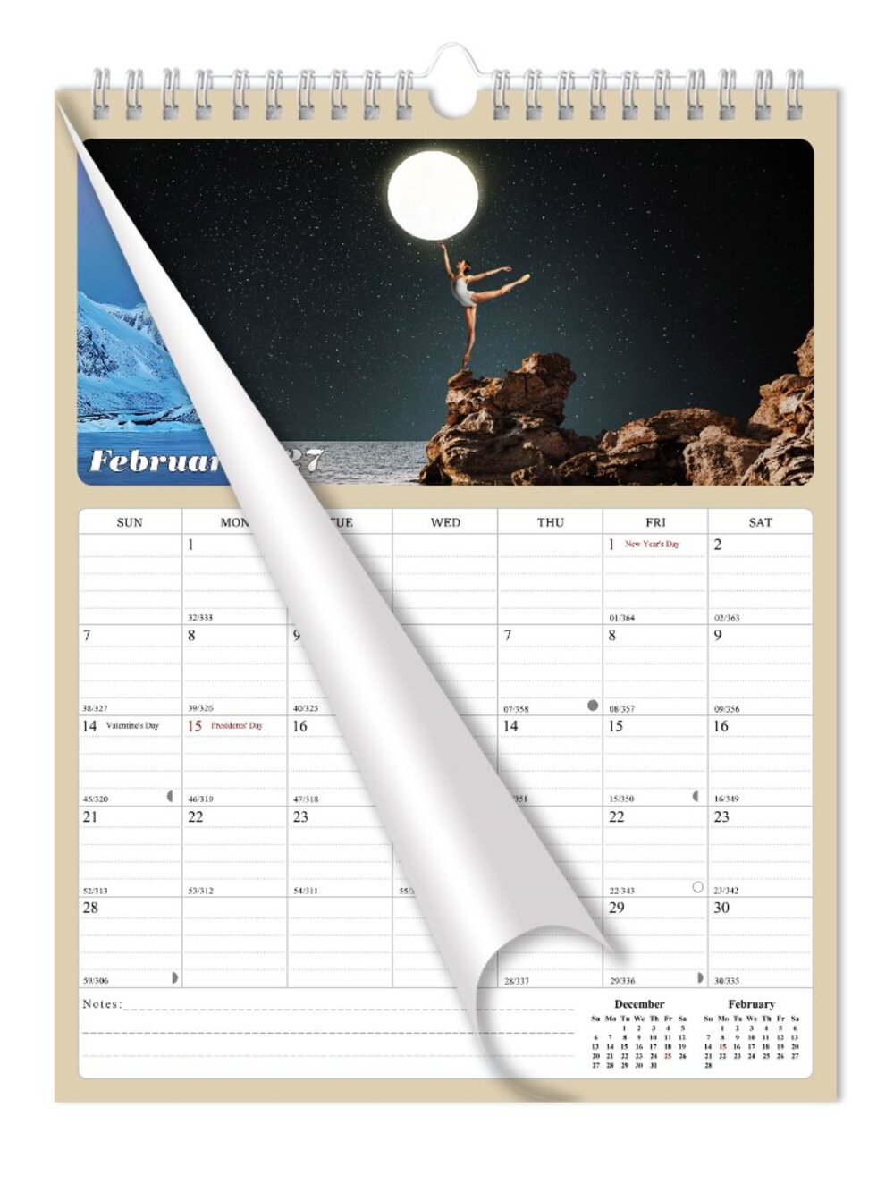 2027 Wall Calendar Spiral-bound Twin - 12 Months Planner 8.5" x 11" (Lunar)